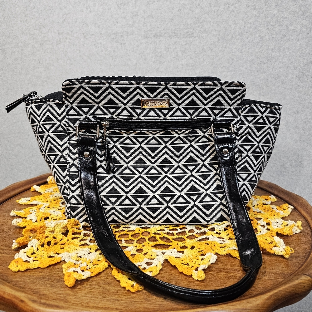 Igloo Luxe Soft-Sided Lunch Box Cooler Purse Vegan Leather Geometric Print Black